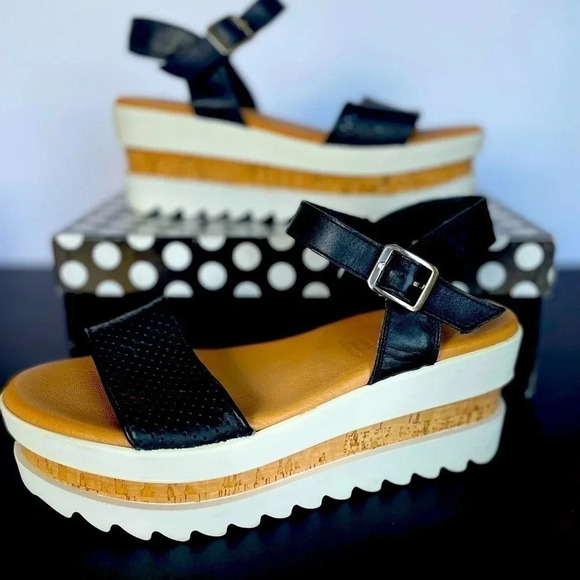 Piampiani Vera Pelle Ankle Strap Platform Sandals Black and White size 9 - Picture 7 of 13